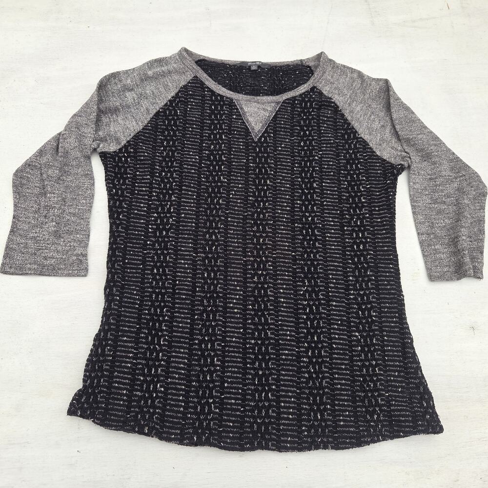 Miss Me Knit Top Size L Black Gray 3/4 Sleeve Lightweight